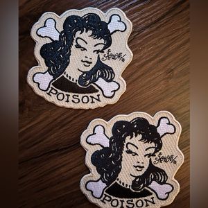 2 Sailor Jerry Poison Patch PinUp Crossbones Rockabilly Retro Vintage Style Punk